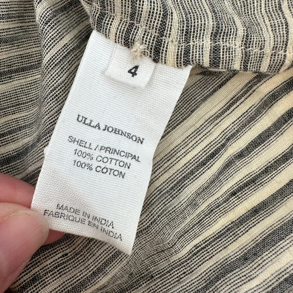 Ulla‎ Johnson Finley Blouse Striped Cotton Puff Sleeve Smocked Cuff Size 4 Small